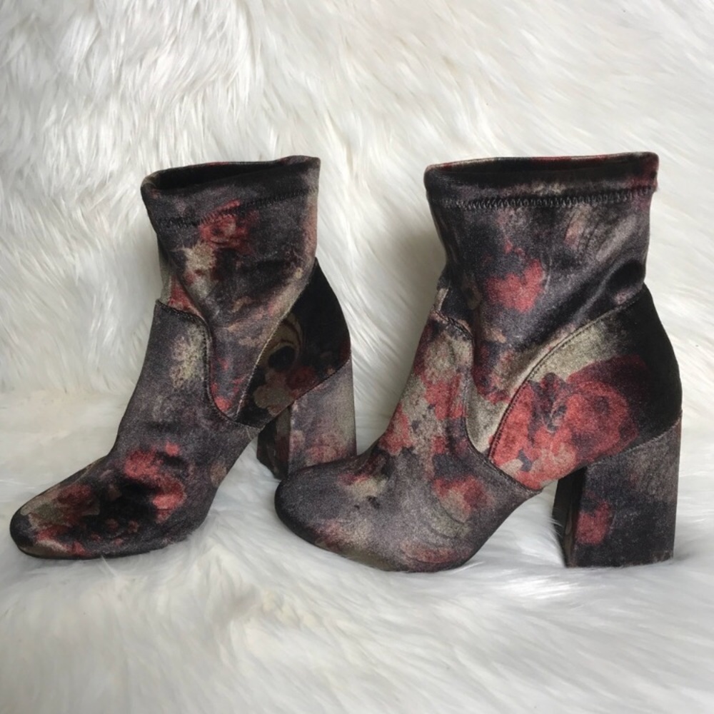 Velvet Floral Block Booties